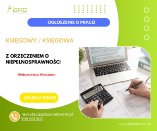 Księgowy/księgowa z orzeczeniem o niepełnosprawności - Warszawa